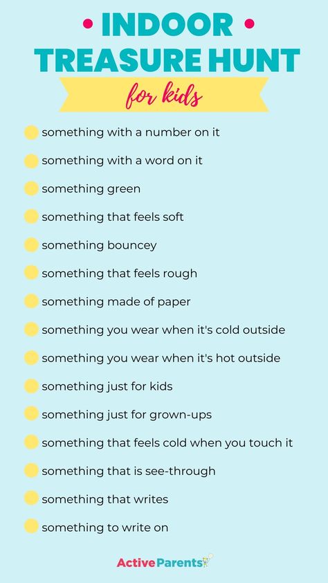 Indoor Scavenger Hunt for Big and Little Kids – Active Parents Indoor Scavenger Hunt, Uppfostra Barn, Treasure Hunts, Scavenger Hunt For Kids, Scavenger Hunts, Family Fun Games, Au Pair, Vie Motivation, Indoor Activities For Kids