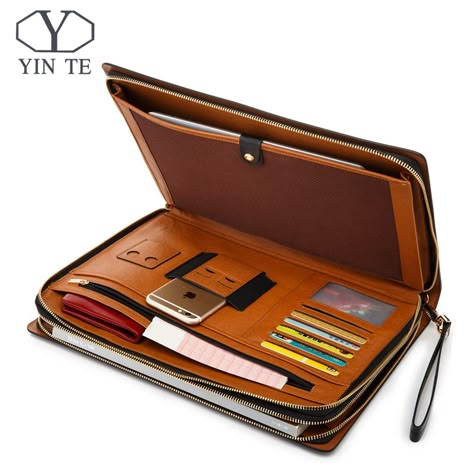 Business File Folder Leather Cover Ipad/Paper Folder Document Leather File Bag Storage Luxury Business Design Holder Bag Portfolio, Leather Folder, Leather Wallet Pattern, Leather Briefcase Men, Diy Leather Bag, Document Bag, Business Portfolio, Leather Portfolio, Briefcase For Men