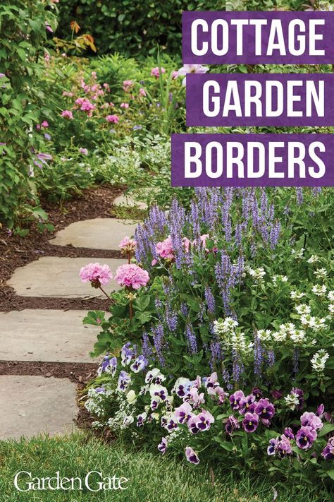 pink and purple flowers along a garden pathway Wildlife Garden Design, Cape Cottage, Hardscape Backyard, Cottage Garden Borders, Border Garden, Flower Borders, Container Garden Design, Smart Garden, Heather Thomas