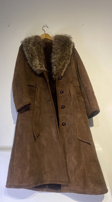 SWEARS & WELL VINTAGE LADIES HEAVY BROWN LONG SUEDE COAT SIZE 12 | eBay Fitted Winter Coat, Long Brown Coat Outfit, Cottagecore Coat, Hogwarts Style, Brown Coat Outfit, Cloth Pieces, 90s Coat, Long Suede Coat, Long Brown Coat