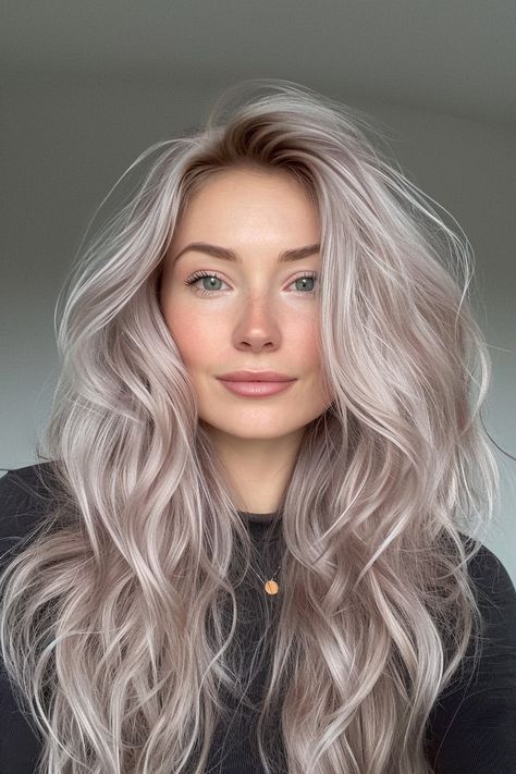 Smoky Gray Hair Color, Hair Colors For Soft Summer, Gray Blonde Hair Balayage, Smoky Hair Color, Silver Toned Blonde Hair, Silver Dyed Hair, Hair Colour Ideas For Blondes, Cool Toned Hair Color, Silver Balayage Hair