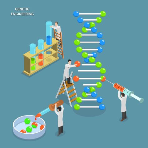 Biotechnology Art, Science Lab Decorations, Science Background, Biology Art, Science Illustration, Genetic Engineering, Medicine Student, Gene Therapy, Isometric Art