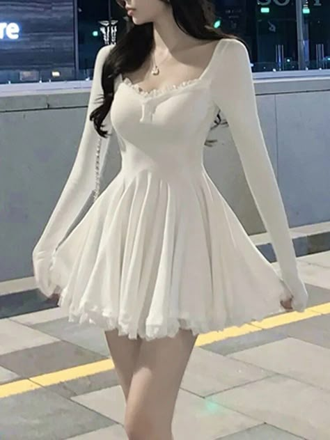 Cute White Dress, Dress Name, Ball Gown Dress, Gown Style, Dress Women Elegant, Autumn 2023, Party Dress Short, Lace Patchwork, Dresses 2023