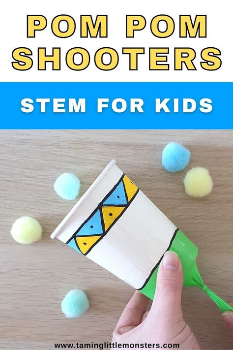 How to Make a Pom Pom Shooter. This is a fun STEM activity for preschool and kindergarten kids to make. #stem #preschool #kindergarten Oshc Activities Craft Ideas, Fun Stem Activities For Preschool, Preschool Inventors Activities, Grade 3 Activities Fun, Stem Club Ideas, Easy Crafts For 2nd Graders, School Age Activities Daycare Summer Fun, Kids After School Activities, Stem Activity Kindergarten