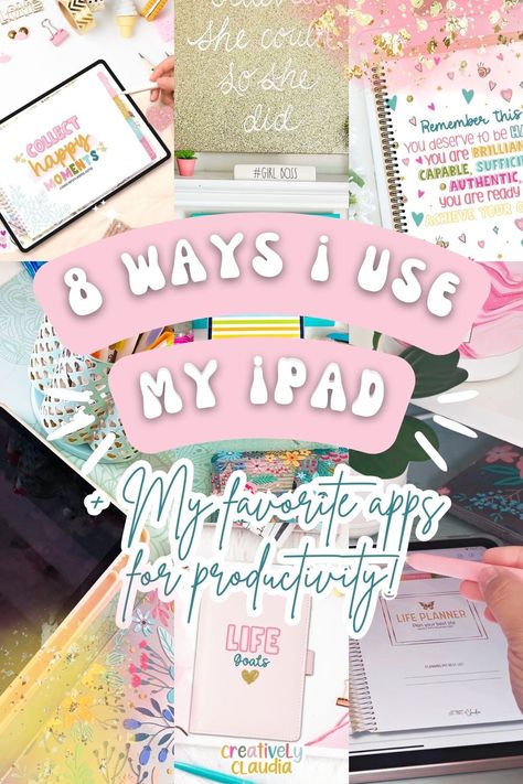 8 WAYS I USE MY IPAD IN 2023 💗 | + My Favorite Apps for Productivity 🌿 Organisation, I Pad Planner App, Cute Ipad Planner, Helpful Ipad Apps, Using An Ipad As A Teacher, Digital Planner Vision Board, Creative Ipad Apps, Free Planner Apps For Ipad, Ipad Apps Must Have Organization