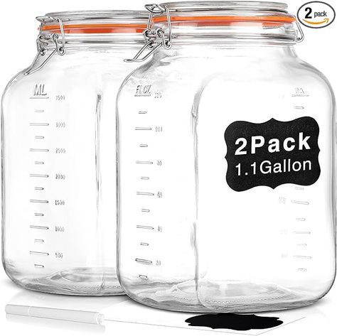 Amazon.com: [UPGRADE] 2 Pack Square Super Wide Mouth Airtight Glass Storage Jars with Lids, 1.1 Gallon Glass Jars with 2 Measurement Marks, Canning Jars with Leak-proof Lid for Kitchen(Extra Label and Gasket): Home & Kitchen Gallon Glass Jars, Large Mason Jars, Airtight Storage, Clear Glass Jars, Glass Jars With Lids, Glass Storage Jars, Glass Mason Jars, Food Jar, Glass Storage