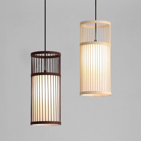 Wood Cage Hanging Light Chinese Style 1 Bulb Bamboo Weaving Lighting Fixture for Restaurant Stone Lighting, Cylinder Pendant Light, Pendant Light Set, Bamboo Lamp, Bamboo Pendant Light, Bamboo Weaving, Modern Lamp Shades, Room Lamp, Chandelier In Living Room