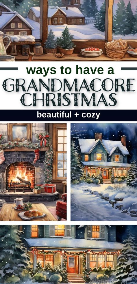 House Decorating Christmas, Granny Chic Christmas, Grandma Christmas Aesthetic, Cottage Core Winter Aesthetic, Simple Cottage Christmas Decor, Grandma Christmas Decor, Christmas At Grandmas House, Grandmacore Home Decor, Grandma Core Home Decor