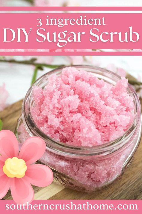 This DIY 3 ingredient sugar scrub recipe is perfect for exfoliating your skin and leaving it feeling soft and smooth. So skip the expensive store-bought sugar body scrub. #southerncrushathome #diysugarscrub #3ingredientsugarscrub Cranberry Sugar Scrub, Make Sugar Scrub, Sugar Body Scrub Diy, Sugar Hand Scrub, Coffee Scrub Recipe, Sugar Scrub Homemade Recipe, Cherry Theme, Scrub Recipe Diy, Easy Sugar Scrub