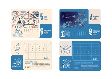 Calender 2024 Designs, Table Calendar Design, Graphic Design Calendar, Calendar Design Layout, Calendar Design Inspiration, Ocean Explorer, Milk Advertising, Blue Calendar, Illustration Calendar