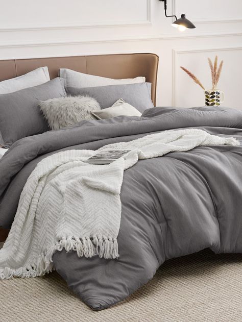 Dark Grey  Collar     Embellished  Fall,Spring,Summer,All Seasons Bedding Dark Grey Bedding Ideas, Grey Bedding Ideas Color Combinations, Gray Comforter Bedroom, Bedsure Bedding, Grey Bedding Ideas, Grey Bed Set, Grey Comforter Bedroom, Gray Bed Set, Dark Grey Bedding