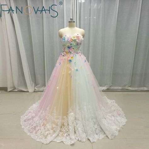 Cheap Wedding Dresses, Buy Directly from China Suppliers:Multi color Wedding Dresses Tulle 3D flowers Bridal Gowns Rainbow Wedding Gowns Vetido de Novia 2019 robe de mariage Enjoy ✓Free Shipping Worldwide! ✓Limited Time Sale ✓Easy Return. Pastel Wedding Dresses, Colorful Prom Dresses, Rainbow Wedding Dress, Wedding Dresses Tulle, Multicolor Wedding, Dresses Tulle, Rainbow Wedding, Color Wedding, Wedding Dress Pictures