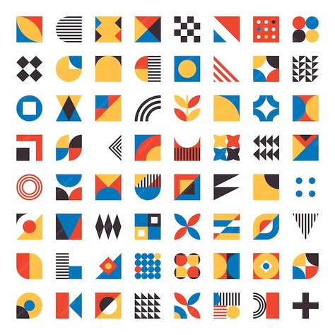 Bauhaus Graphic Design, Abstract White Background, Bauhaus Colors, Tile Logo, Bauhaus Pattern, Bauhaus Inspired, Retro Tiles, Modern Quilt Blocks, Desain Buklet