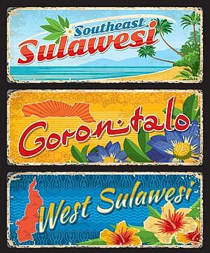 Retro Postcard, North Sulawesi, Map Silhouette, South Sulawesi, Asian Cards, North Europe, Vintage Tin Signs, Travel Logo, Vintage Grunge