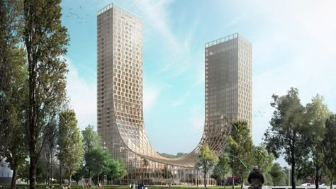 Wooden Skyscraper, Ecological Architecture, Shigeru Ban, Two Towers, Timber Buildings, Roof Construction, Wooden Staircases, Architecture Art Design, Tower Design