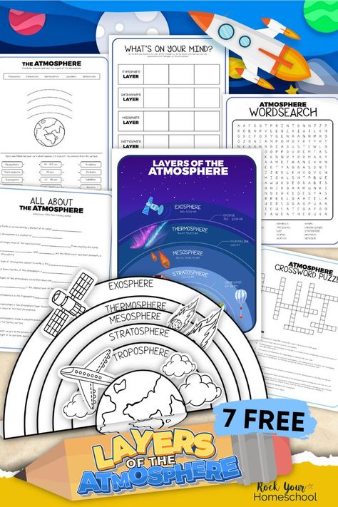 Montessori, Atmosphere Activities, Earth's Atmosphere Layers, Layers Of The Atmosphere, Layers Of Atmosphere, Homeschool Binder, Science Unit Studies, Earth Science Activities, Science Printables