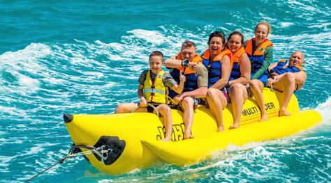 • Relish a fantastic 15 minutes of riding a unique banana boat • Have a blast with your entire gang as the boat can seat up to 6 people • Savour the water splashing and the wind beating against your face #ThrillingBananaBoat #DubaiTour #DubaiTourism Banana Boat Ride, Banana Boats, Destin Florida Vacation, Banana Boat, South Padre Island, Sharm El Sheikh, One Day Trip, Us Travel Destinations, Vacation Usa