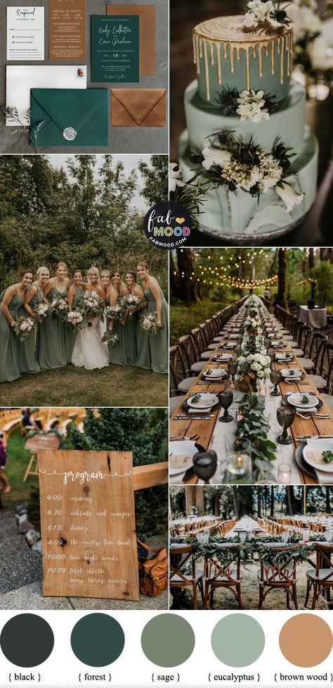 Sage Green Wedding Theme, Forest Green Wedding, Wedding Theme Color Schemes, Green And White Wedding, Forest Theme Wedding, Wedding Color Pallet, Country Videos, Green Themed Wedding, Green Wedding Colors