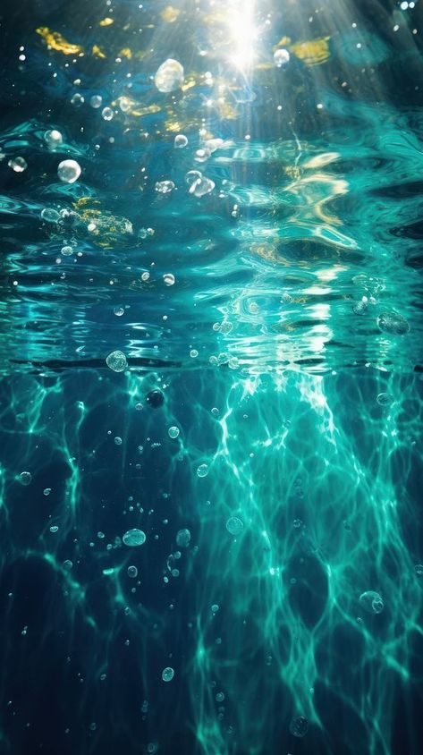 Ocean underwater reflection sunlight outdoors. AI generated Image by rawpixel. | premium image by rawpixel.com Teal Ocean Aesthetic, Underwater Galaxy, Underwater Reflection, Underwater Sunlight, Ocean Water Wallpaper, Aesthetic Underwater, Under Water Photography, Ocean Reference, Underwater Jellyfish