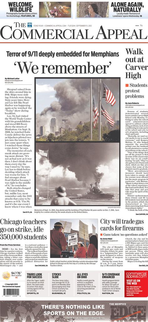 10 Powerful September 11th Anniversary Local News Headlines Newspaper Front Pages, Student Protest, Newspaper Cover, 11th Anniversary, We Will Never Forget, Teacher Cards, Worst Day, Usa News, World Trade