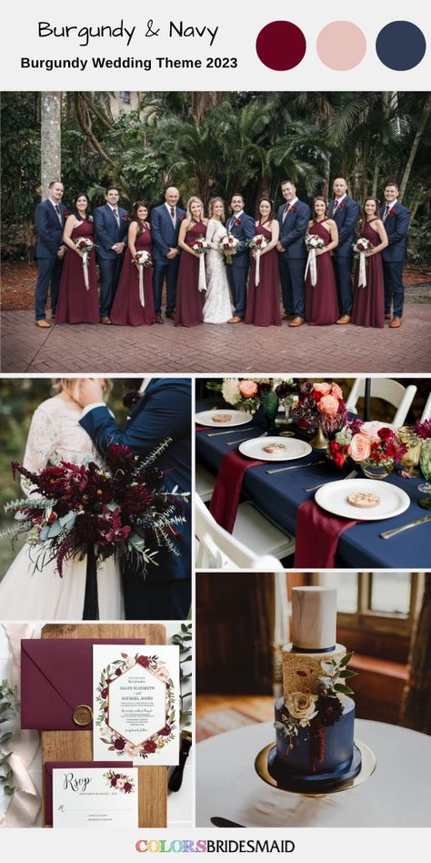 Wedding Must Haves, Navy Blue Wedding Theme, Burgundy Wedding Theme, Navy And Burgundy Wedding, Navy Wedding Colors, Wedding Theme Color Schemes, Burgundy Wedding Colors, Dark Blue Wedding, Burgundy And Blush Wedding