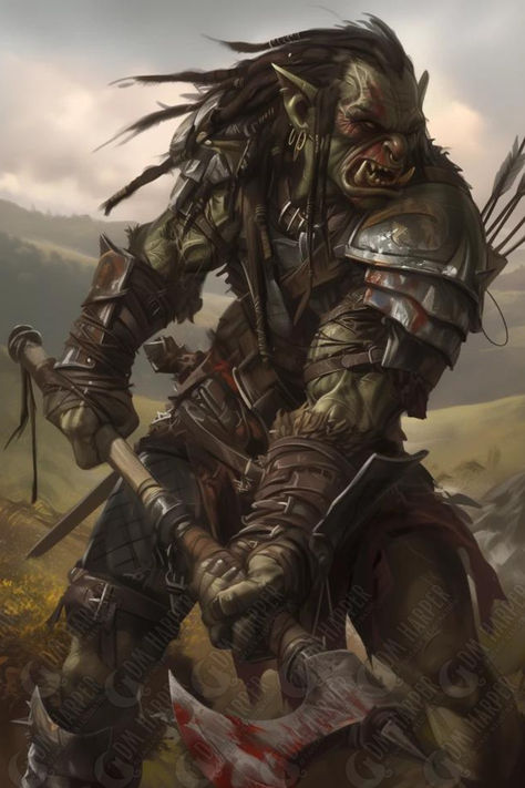 Gurrash, Orc War Chief (Storm King's Thunder) Dnd Orc Character Design, Orc Gladiator, Pathfinder Orc, Orc Chieftain, Orc Design, Lotr Orcs, Orc Art, Dnd Fighter, Dnd Orc