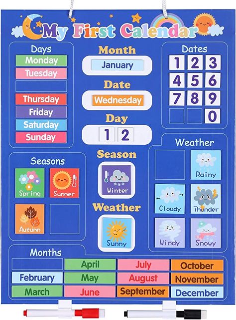 Calendrier Diy, Kids Preschool Learning, Preschool Calendar, Preschool Learning Toys, Magnetic Blocks, Weather Chart, Calendar For Kids, Homeschool Supplies, Classroom Calendar