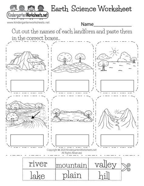 Free Printable Earth Science Worksheet - Landforms Montessori, Kindergarten Language Worksheets, Spelling Worksheets Kindergarten, Kindergarten Grammar Worksheets, Weather Book, Writing Worksheets Kindergarten, Free Science Worksheets, Geography Worksheets, Kindergarten Phonics Worksheets