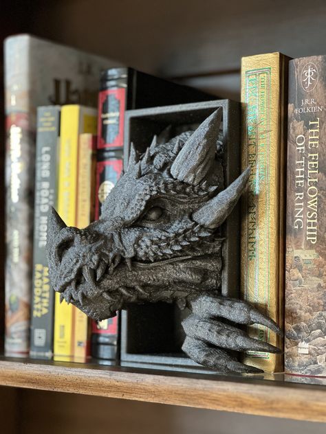 Dragon Emerging- Book Nook Patchwork, Dnd Room, Home Library Decor, Dragon Book, Drukarka 3d, Fire Book, Cool Dragons, Dragon Decor, Fantasy Lovers