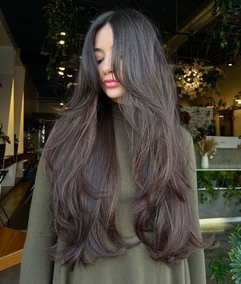 Long Hair with Cascading Layering Long Hair Cut Styles Girl, Cute Simple Haircuts Long Hair, Long Hair Slightly Layered, Different Layered Haircuts For Long Hair, V Haircut Long Layers, Long Hair Volume Layers, Long Hair With Long Layers And Face Frame, Very Long Hair With Face Framing Layers, Waist Length Hair Long Layers