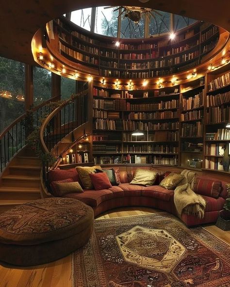 In House Library Aesthetic, Secret Door To Library, Cabin Library Aesthetic, Dream Reading Nook, Giant Library Aesthetic, Dream Library Cozy, House Library Ideas, Large Home Library, Cozy Library Aesthetic