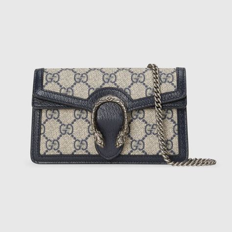 Dionysus GG super mini bag in beige and blue Supreme | GUCCI® IE Dionysus Super Mini Bag, Gucci Dionysus Super Mini, Gucci Love Parade, Love Parade, Gucci Store, Beige And Blue, Card Case Wallet, Gucci Shoulder Bag, Crystal Chain