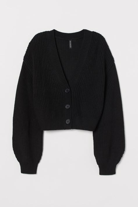 H&M Cropped Cardigan Rib Knit Cardigan, Cardigan Crop, Cardigan Long, Aesthetic Style, Looks Chic, Cropped Cardigan, Wide Sleeves, Fashion Aesthetic, Black Cardigan