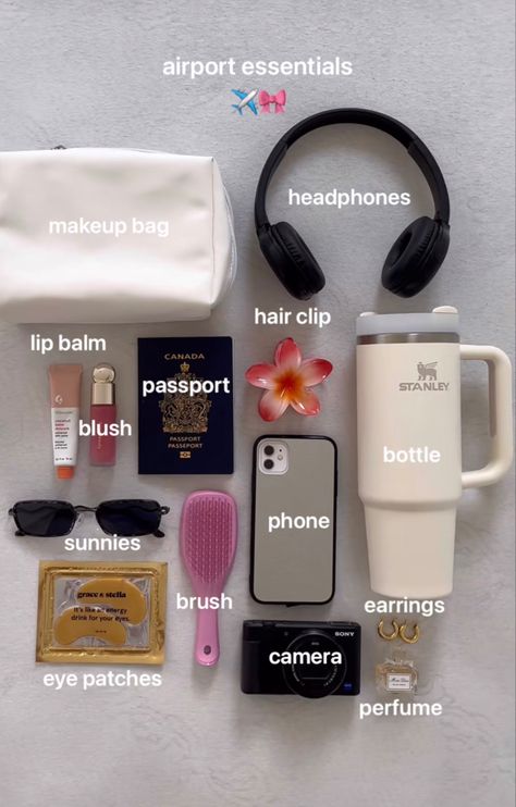 What Is In My Travel Bag, Packing For A Month Trip Summer, Long Trip Essentials, Holiday Bags Summer, Travel Aesthetic Essentials, Trip Bag Packing Lists, Aesthetic Travel Packing, Plane Essentials Long Flights, Vacation Essentials List