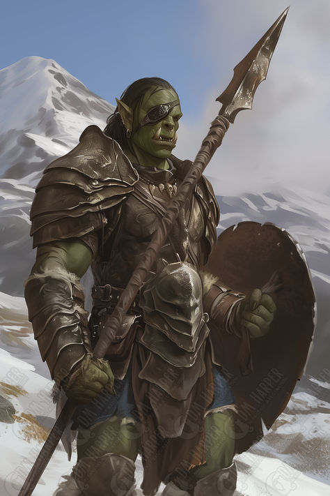 Orc Eye of Gruumsh (Storm King's Thunder) Orc Character Art, Orc Soldier, Orc Rpg, Orc Cleric, Gacha Monster, Orc Paladin, Half Orc Fighter, Orc Art, Dnd Orc