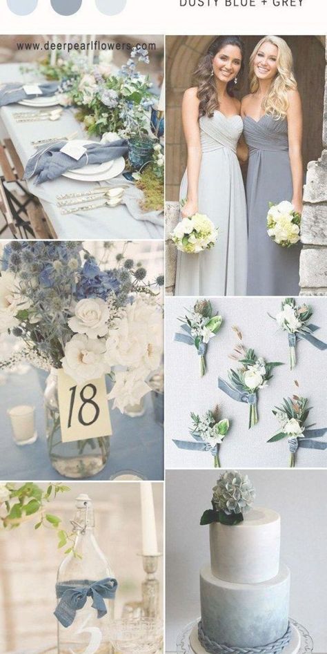 Elegant Dusty Blue and Grey wedding colors Wedding Color Schemes Blue, Wedding Theme Color Schemes, Witch Wedding, Wedding Color Pallet, Wedding Color Combos, Light Blue Wedding, Blue Themed Wedding, Wedding Colors Blue, Dusty Blue Weddings