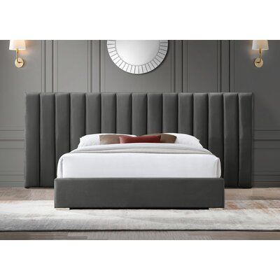 Sleep like royalty in this velvet bed. This beautiful bed is destined to become the centerpiece of your bedroom sanctuary makeover with its elegantly eye-catching design and soft cream velvet upholstery. The bed rests on sturdy metal feet with a gleaming chrome finish, helping to ensure its strength and resilience for long-term use. Color: Gray, Size: King | Mercer41 Haymon Velvet Bed Upholstered / Velvet in Gray, Size 42.0 H x 119.0 W x 86.0 D in | Wayfair Japanese Inspired Home, Bedroom Sanctuary, Grey Headboard, Velvet Headboard, Beautiful Bed, Bed Rest, Velvet Loveseat, Box Spring Bed, Sanctuary Bedroom