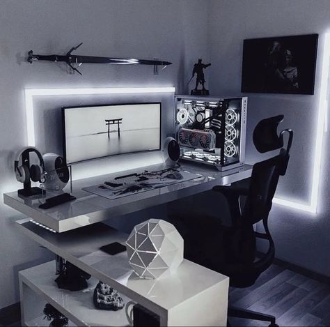 Games Room Inspiration, Small Game Rooms, Best Gaming Setup, Computer Gaming Room, Computer Desk Setup, Home Studio Setup, Gamer Room Decor, Video Game Room Design, Seni Dan Kraf