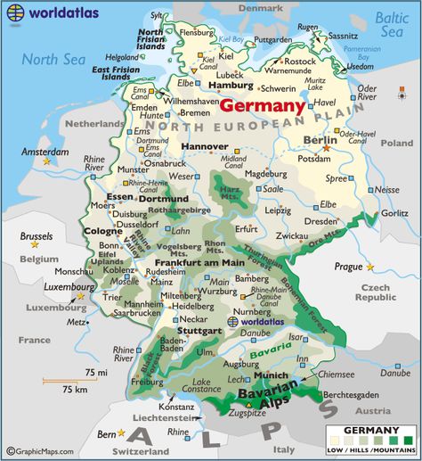 Germany large color map Bremen Germany, Rhineland Palatinate, Physical Map, Lower Saxony, Amsterdam Canals, Germany Map, Germany Flag, Rhine River, North Rhine Westphalia