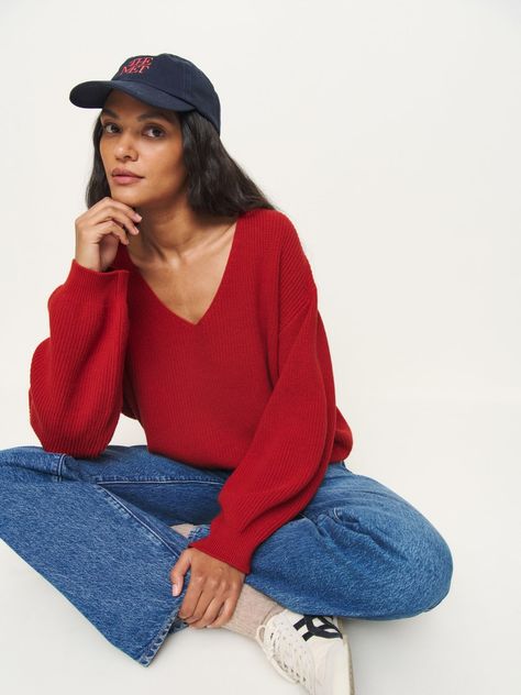 Ellery Cashmere Blend Oversized V-neck Sweater Red Cashmere Sweater, Red Jumper, Sundried Tomato, Long Sleeve Outfits, Unique Sweaters, Swimwear Dress, Vintage Inspired Dresses, Red Sweater, Outerwear Sweater