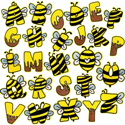 PRICES MAY VARY. The Amount of Package - 27pcs bee theme iron-on patches, each has a different design, offering multiple choices for you to DIY crafts and decorations. Bee Theme - Our iron on transfer patches are designed in alphabet A to Z, each letter is designed with cartoon honey bee patterns, and also have 1pcs bee shape patch, cute bee and sweet honey are really lovely and unique, use your imagination to create personalized craft products. Easy to Use - The heat-seal adhesive glue backing Bee Alphabet Letters, Bee Decorations For Classroom, Crafts For August, Bee Lettering, Bee Letters, Cartoon Honey Bee, Honey Bee Design, A To Z Letter, Bee Decorations