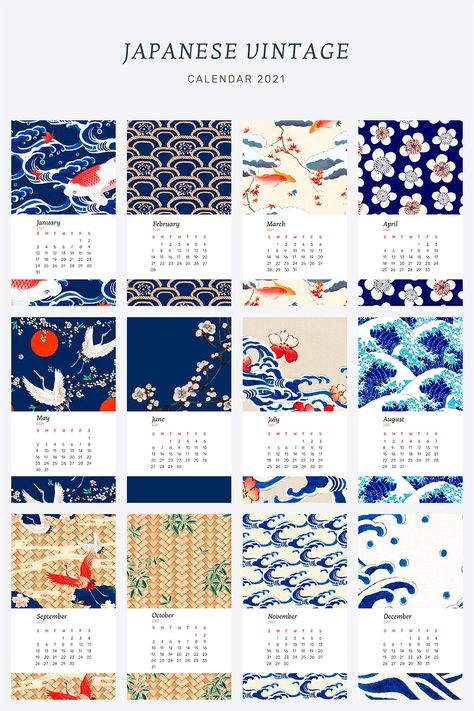 Calendar 2021 yearly printable psd with Japanese vintage remix artwork by Watanabe Seitei collection | premium image by rawpixel.com / sasi Patterns Japanese, Japanese Calendar, Flower Japanese, Japanese Wallpaper Iphone, Japanese New Year, Japanese Cherry Blossom, Japanese Poster, 2021 Calendar, Calendar Printable