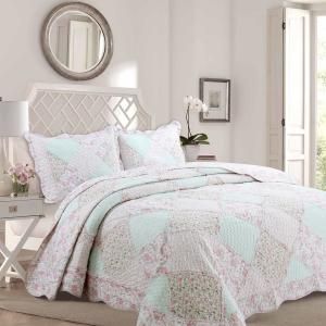 Cozy Line Home Fashions Pastel Floral Rose Garden 3-Piece Soft Pink Peach Green Ruffle Patchwork Cotton King Quilt Bedding Set-BB20170525K - The Home Depot Patchwork, King Quilt Bedding, Chic Quilts, Cotton Quilt Set, Chic Bedding, Simply Shabby Chic, Shabby Chic Bedding, Twin Bed Sets, Bedspread Set