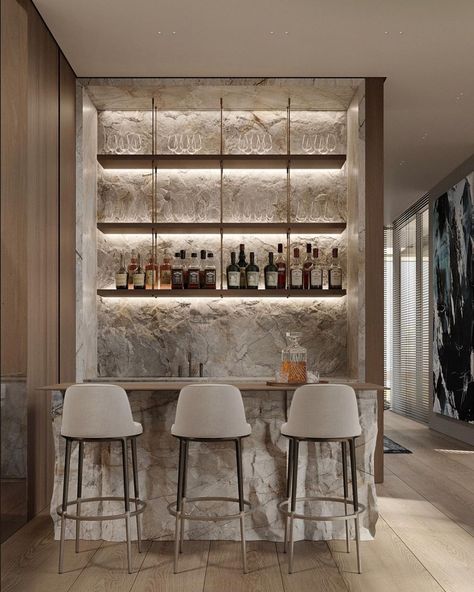 Bar Area Design, Bar In Living Room, Back Bar Design, Bars Ideas, Mini Bar At Home, Bar Room Decor, Bar Luxury, Home Bar Ideas, Bar Nook