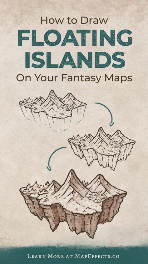 Drawing tutorial for adding floating islands on your fantasy maps for dungeons and dragons and more Fantasy Map Islands, Fantasy Map Floating Islands, Rice Island Map Drawing, Fantasy Island Map Drawing, Making A Fantasy Map With Rice, Rice Map Ideas, Floating Island Map, Island Map Drawing, Rice Fantasy Map