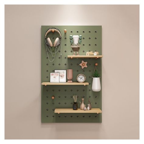 PRICES MAY VARY. 【CREATIVE COMBINATION】Arrange the pegboards in different ways to make the most of your space. Or try laying them out separately alongside your furniture for unexpected results. With shelves and hooks, the possibilities are endless. 【PEGBOARD WALL ORGANIZER】Pegboard panels are made of Solid Wood, sturdy, scratch resistant and easy to clean. The wood Hooks will hold the weight of all your tools. 【EXTRA STORAGE SPACE】This Pegboard Combination Kit is removable. With different kinds Crates On Wall Bedroom, Office Peg Board Ideas, Peg Board Home Office, Office Decor Storage, Home Organization Products, Renter Friendly Hanging Shelves, Corner Wall Shelving, Boho Pegboard, Wall Decor For Home Office