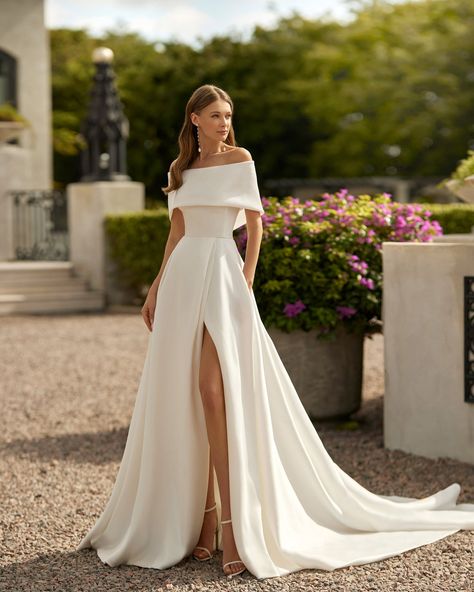 Katy Corso Wedding Dress, Elegant Timeless Wedding Dress, Classy Timeless Wedding Dress, A Line Satin Wedding Dress, Curvy Bride Dress, Scoop Neck Wedding Dress, Mikado Wedding Dress, Off Shoulder Wedding Dress, Timeless Wedding Dress