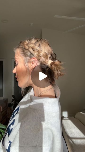 AMANDA PINKEL on Instagram: "my hair is still a little too short so I did buns at the end 🥰 #dutchbraids #hairtutorial #easyhairstyles #shorthair #braids" Double Dutch Braid For Short Hair, Cute Easy Hairstyles Buns, Two Buns On Short Hair, Heidi Braids Short Hair, Braided Space Buns Short Hair, Braids Going Into Two Buns, Braided Bun Hairstyles Short Hair, Dutch Braided Bun, Bubble Braids With Buns