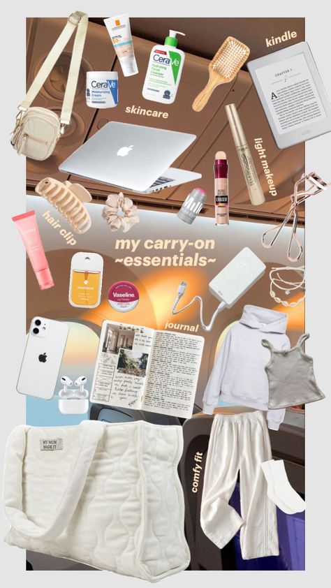 my carry-on essentials🌅✈️💫🌧️ #travel #airportoutfit #travelaesthetic #moodboard #outfitinspo #essentials #bagessentials #travelessentials Carry On Aesthetic Travel, Travel Essentials On Plane, Airport Purse Essentials, Bali Travel Essentials, Holiday Carry On Essentials, What To Pack For The Plane Carry On Bag, Whats In My Carry On Bag Aesthetic, Road Trip Carry On, What To Pack For Vacation Carry On