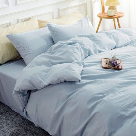 100% washed cotton [100% washed cotton, breathable, keep shape and soft after each wash]: This Duvet cover is made of 100% washed cotton. Cosy Bedroom, Blue Comforter, Blue Duvet, Blue Duvet Cover, Blue Bedding, Cotton Duvet Cover, Cotton Duvet, Bed Duvet Covers, My New Room